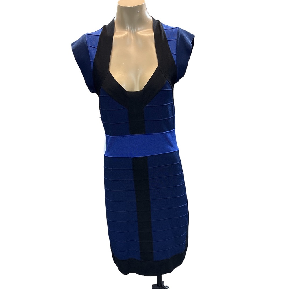 Le Chateau Blue and Black Bandage Dress